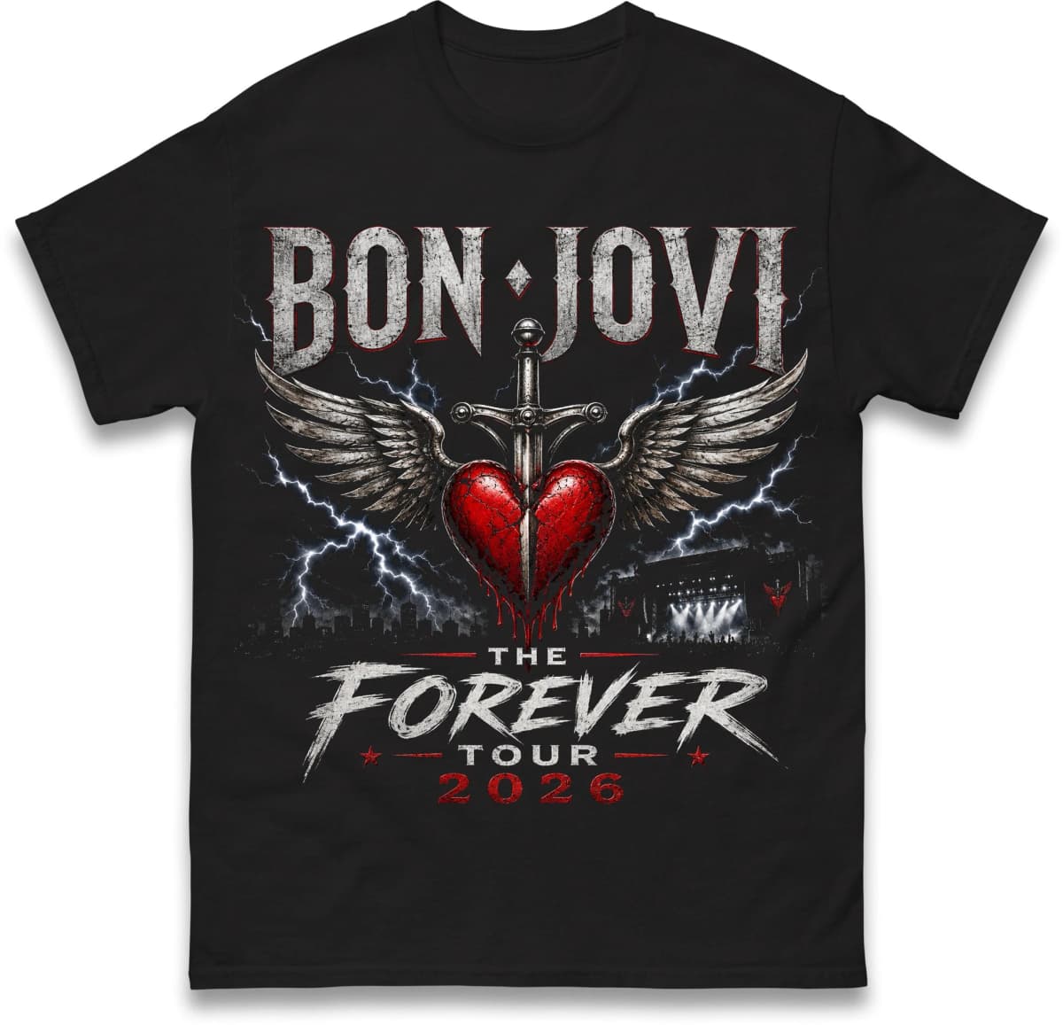Bon Jovi 2026 Forever Tour Merch T-shirt Men Women Summer Cotton Clothes Oversized Short Sleeved Top Streetwear Unisex Y2k Cheap