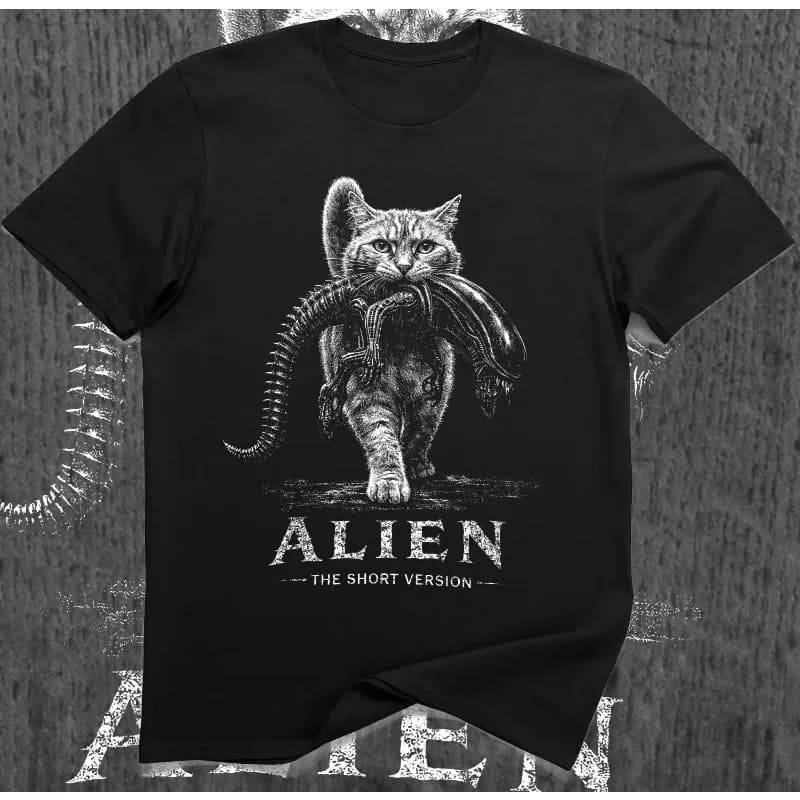 Alien Short Edition Cat T-shirt - Sci Fi Horror Mock Pattern T-shirt Summer New Unisex T-shirt