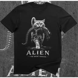 Alien Short Edition Cat T-shirt - Sci Fi Horror Mock Pattern T-shirt Summer New Unisex T-shirt