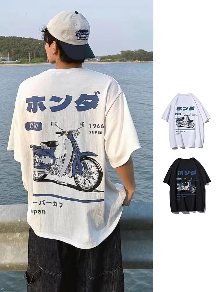 Fashion Loose T-Shirt Retro Summer Cartoon Anime Car Print Unisex Short Sleeve Round Neck Couple's Tee Youth T Shirts