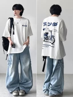 Fashion Loose T-Shirt Retro Summer Cartoon Anime Car Print Unisex Short Sleeve Round Neck Couple's Tee Youth T Shirts