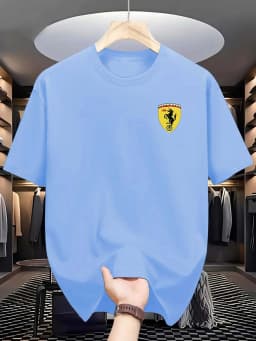 Men's summer 100% pure cotton casual fashionable loose car logo pattern casual round neck short sleeved T-shirt versatile top