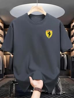 Men's summer 100% pure cotton casual fashionable loose car logo pattern casual round neck short sleeved T-shirt versatile top