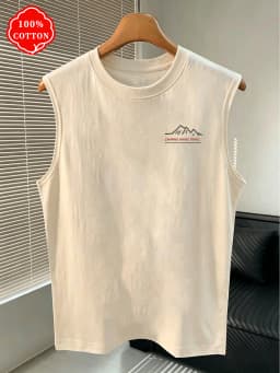 100% Cotton Men Sleeveless Tank Top Mountain Camping Car Tent Back Print Summer Streetwear Loose Fit Casual Vest-T95