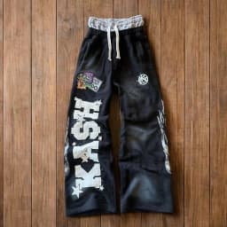 Summer Hot Sale Y2K Hip Hop Baggy Wide Leg Pants Unisex Double Layer Waist Letter Patch Flame Print Streetwear Loose Trousers