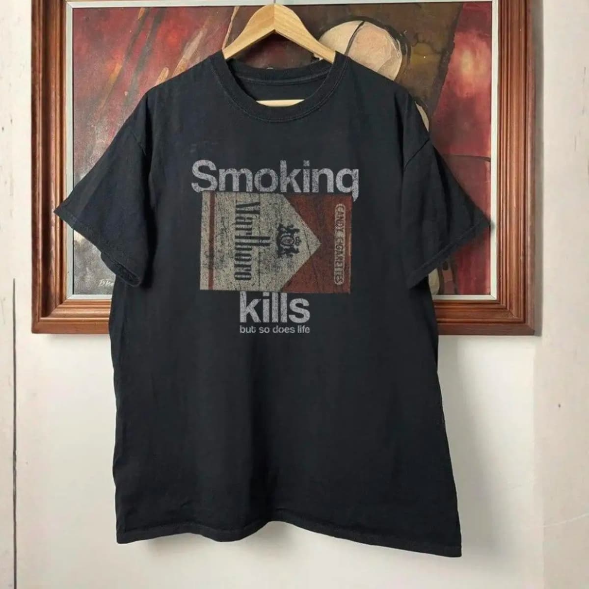 Smoke Vintage Graphic Tee 100% Cotton Round Neck Casual Regular Fit Unisex T-shirt Summer Top