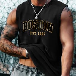 100 Cotton Men's Summer Fashion Casual Sports Loose Boston Est 1997 Print Comfortable Breathable Round Neck Sleeveless Vest