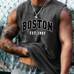 100 Cotton Men's Summer Fashion Casual Sports Loose Boston Est 1997 Print Comfortable Breathable Round Neck Sleeveless Vest