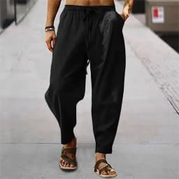 New Men Cotton Linen Pants Summer and Autumn Solid High Waist Wide-Leg Trousers Male Loose Hemp Casual Breathable Sports Pants