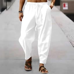 New Men Cotton Linen Pants Summer and Autumn Solid High Waist Wide-Leg Trousers Male Loose Hemp Casual Breathable Sports Pants