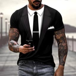 Summer fashion fun fake suit 3D tailcoat bow funny fun personality casual T-shirt