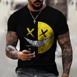2024 New Oversized T Shirt For Men Casual Short Sleeve Hip Hop Smiling Face Print Plus Size Tee Shirt Pullover Mens T-shirt Top