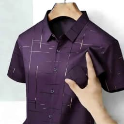 2026 High-Quality Men's Casual Fashion Shirt Short Sleeve Button-Down with Geometric Pattern