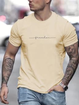 Men's Summer Loose Size 100% Cotton Freedom Graphi Print Casual Slim Fit Round Neck Short Sleeve T-shirt Top
