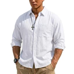 Korean Men's Long Sleeve Linen Shirt Luxury Cotton T Shirt Elegant Men's Shirts Summer Breathable Hawaiian Shirts Button T-shirt