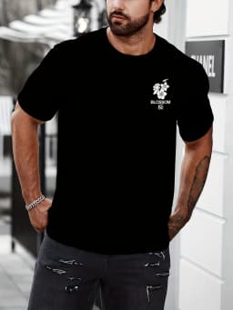 T Shirt for Man Men's Black and Golden Casual T-shirt Printed with "King" Crown + Arm Pattern Clothing Light Luxury Personality