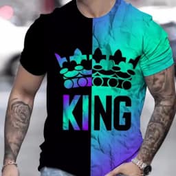 T Shirt for Man Men's Black and Golden Casual T-shirt Printed with "King" Crown + Arm Pattern Clothing Light Luxury Personality