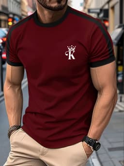 T Shirt for Man Men's Black and Golden Casual T-shirt Printed with "King" Crown + Arm Pattern Clothing Light Luxury Personality