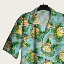 2026 Fashion New Pok É Mon Psyduck Hawaiian Style Shirt and Shorts Set Men/Women Home Casual Pajama Set Beach Party Clothing
