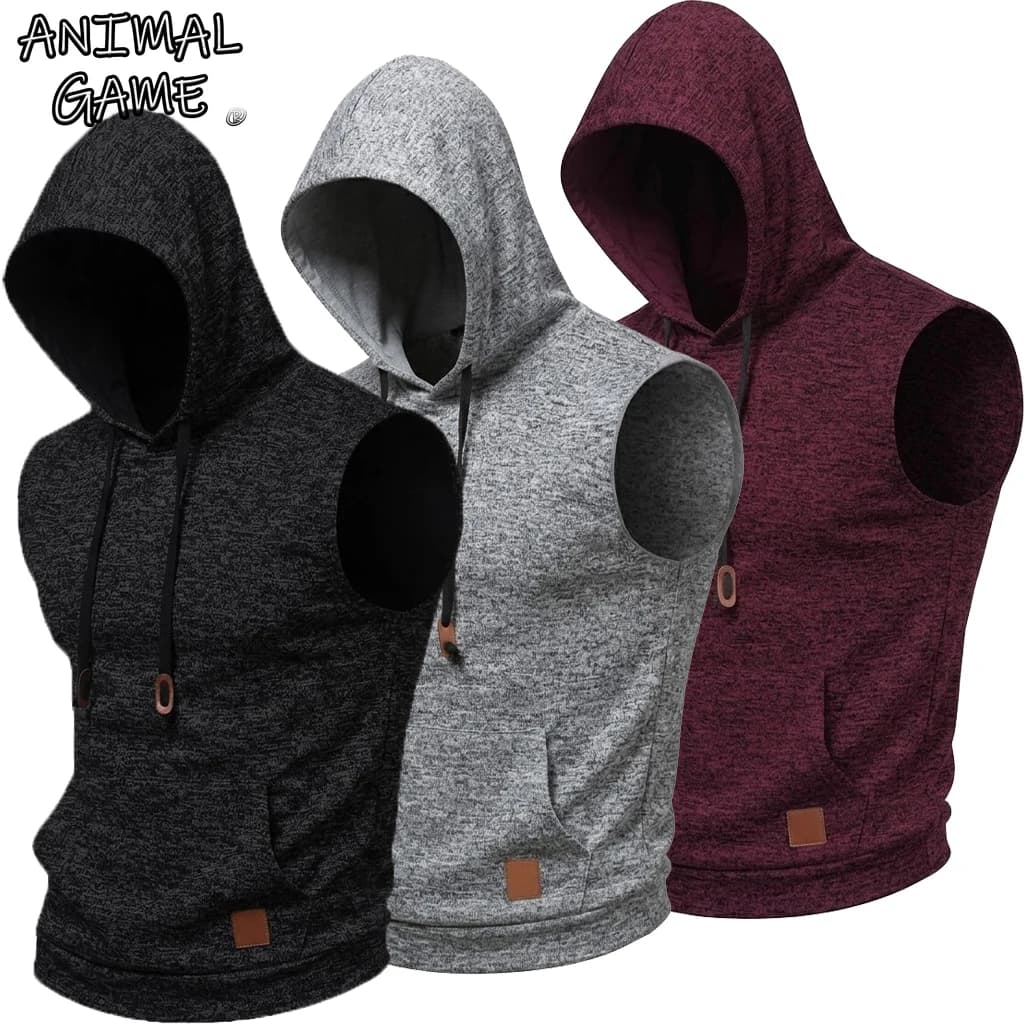 New Mens Sleeveless Hoodie Lightweight Hooded Mens Sweatshirt Vest Workout Luxury Clothes Tank Tops Fitness Hoodies for Men