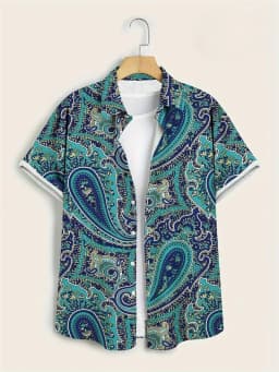 Hawaii Shirts for Men 3D Paisley Graphic Short-sleeved T-shirt Casual Lapel Buttons Male Tops Summer Oversized Bohemian Man Tees