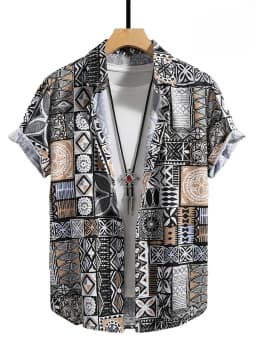 Hawaii Shirts for Men 3D Paisley Graphic Short-sleeved T-shirt Casual Lapel Buttons Male Tops Summer Oversized Bohemian Man Tees