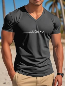 2026 Summer New Style Men's V-Neck T-Shirt Street Casual Fashion Comfortable Soft Breathable 3D Letter Pattern Print