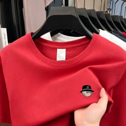 Cotton100 High End Design Brand Men's Summer Short Sleeve Round-Neck Versatile T-Shirt Fashion Sport Casual Men's embroidery