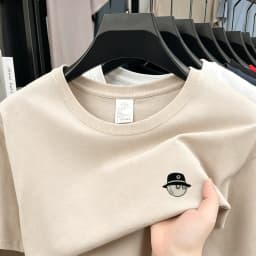 Cotton100 High End Design Brand Men's Summer Short Sleeve Round-Neck Versatile T-Shirt Fashion Sport Casual Men's embroidery