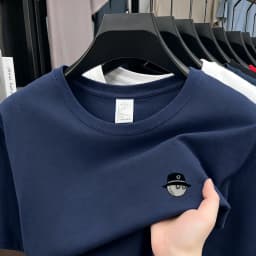 Cotton100 High End Design Brand Men's Summer Short Sleeve Round-Neck Versatile T-Shirt Fashion Sport Casual Men's embroidery