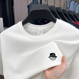 Cotton100 High End Design Brand Men's Summer Short Sleeve Round-Neck Versatile T-Shirt Fashion Sport Casual Men's embroidery