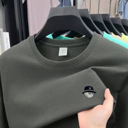 Cotton100 High End Design Brand Men's Summer Short Sleeve Round-Neck Versatile T-Shirt Fashion Sport Casual Men's embroidery