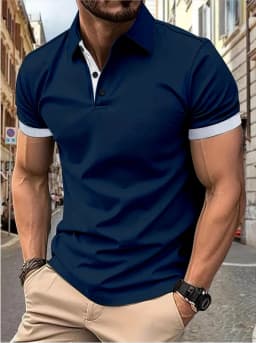 Men's short sleeve color matching fashion with men's lapel short sleeve