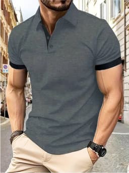 Men's short sleeve color matching fashion with men's lapel short sleeve