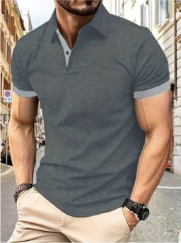 Men's short sleeve color matching fashion with men's lapel short sleeve