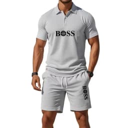 Summer Men's New Fashion Polo Shirt 2026 Sports Set Casual Basketball Short Sleeve Round Neck T-shirt+Shorts Two Piece Set