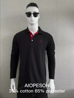 AIOPESON Deer Embroidery Men's Polo Shirts Solid Color Long Sleeve Polo Shirts for Men New Spring Social Business Polos Male