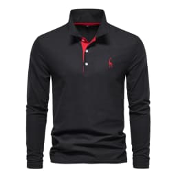 AIOPESON Deer Embroidery Men's Polo Shirts Solid Color Long Sleeve Polo Shirts for Men New Spring Social Business Polos Male