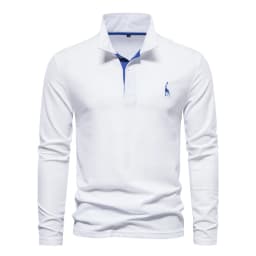 AIOPESON Deer Embroidery Men's Polo Shirts Solid Color Long Sleeve Polo Shirts for Men New Spring Social Business Polos Male