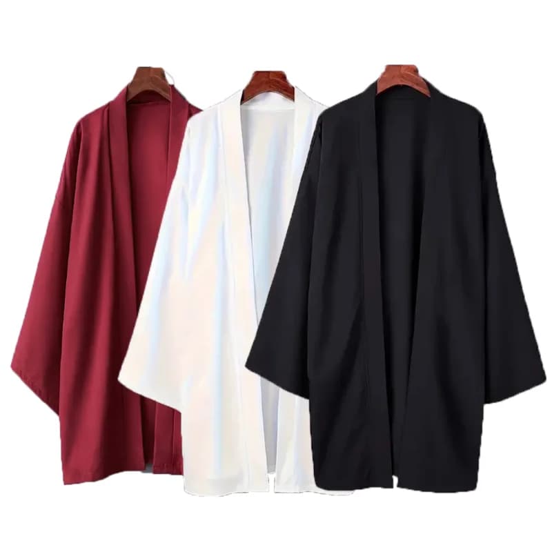 Men's Solid Color Long Sleeve Cardigan Long Kimono Shirt Asian Traditional Wear Yukata Haori Jacket Coat 6 Color Japanese Kimono