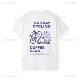 Sunday Cycling Coffee Club Graphic T Shirts Unisex Woman Man Summer Bicycle High Quality Cotton T-shirt Classic Breathable Tops