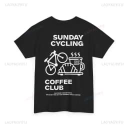 Sunday Cycling Coffee Club Graphic T Shirts Unisex Woman Man Summer Bicycle High Quality Cotton T-shirt Classic Breathable Tops