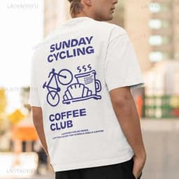 Sunday Cycling Coffee Club Graphic T Shirts Unisex Woman Man Summer Bicycle High Quality Cotton T-shirt Classic Breathable Tops