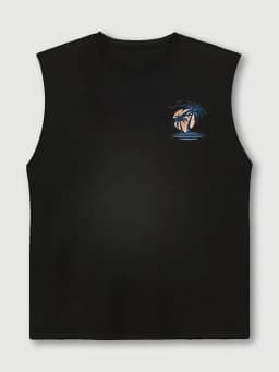 Men's Summer Leisure Sports Fitness Loose Coconut Tree and Surfboard Printed Comfortable Breathable Round Neck Sleeveless Tank