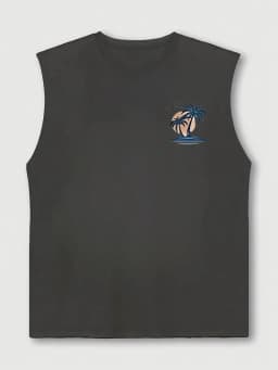 Men's Summer Leisure Sports Fitness Loose Coconut Tree and Surfboard Printed Comfortable Breathable Round Neck Sleeveless Tank