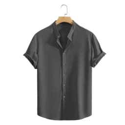 Youth Casual Beach Short Sleeve Shirts Solid Color Loose Casual Breathable Shirt Lightweight Streetwear Male Button Tops