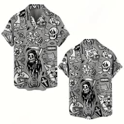 Skull 3D Printed Men's Hawaiian Shirt Street Gothic Style Trendy Vintage Lapel Tops Summer Y2K Casual Short Sleeve Beach Shirt