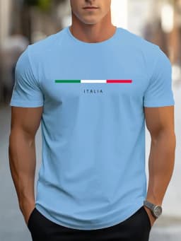 Men's Summer 100 Cotton Fashionable Casual Loose Plus Size ITALIA Pattern Printed Sports Round Neck Short Sleeved T-Shirt Top