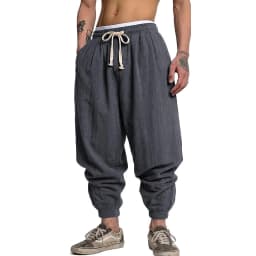 Mens Linen Blend Pants Drawstring Harem Style Loose Baggy Fit Trousers Multi use for Spring and Autumn Ideal for Yoga and Everyd