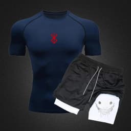 Men Compression Athletic Fitness Wear - Quick-Dry Tight Short-Sleeve Anime Double-Layer Shorts Summer Set Fitness Running Set